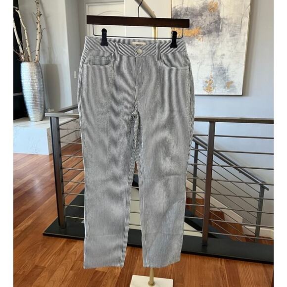 L'AGENCE Linen Mandy High Rise Skinny Jeans - Green & White - Picture 1 of 10
